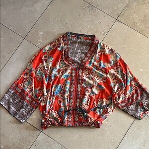 Free People Floral Red Kimono Top